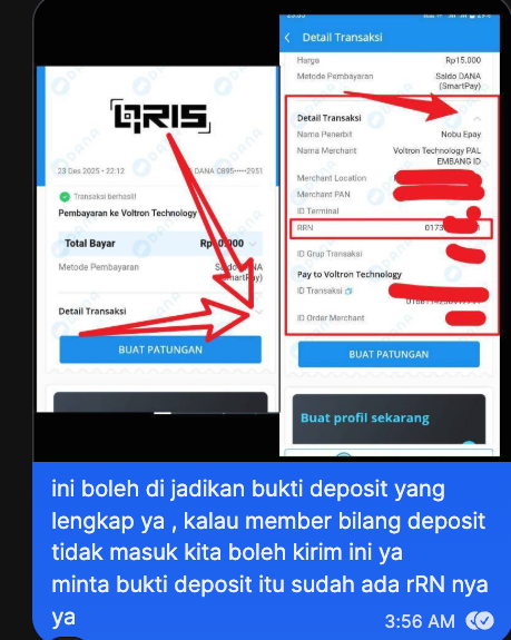 QRIS 存款凭证 — 需含 BERHASIL 状态和 RRN