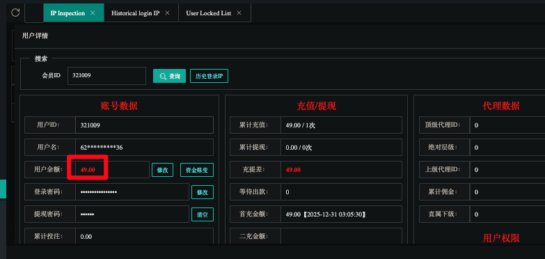 User Details — 找到有余额的账号