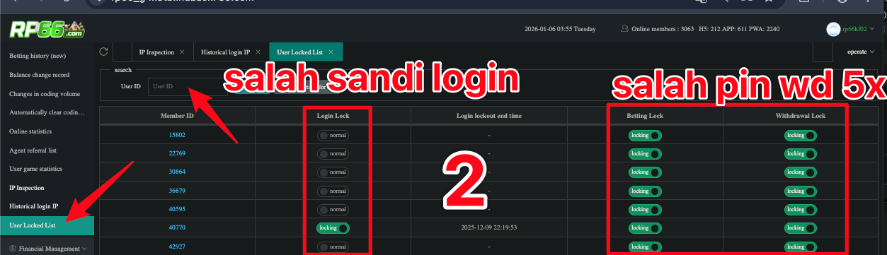 User Locked List — 锁定状态详情