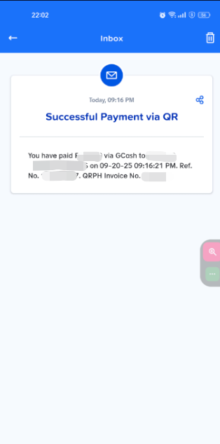 GCash 支付成功凭证