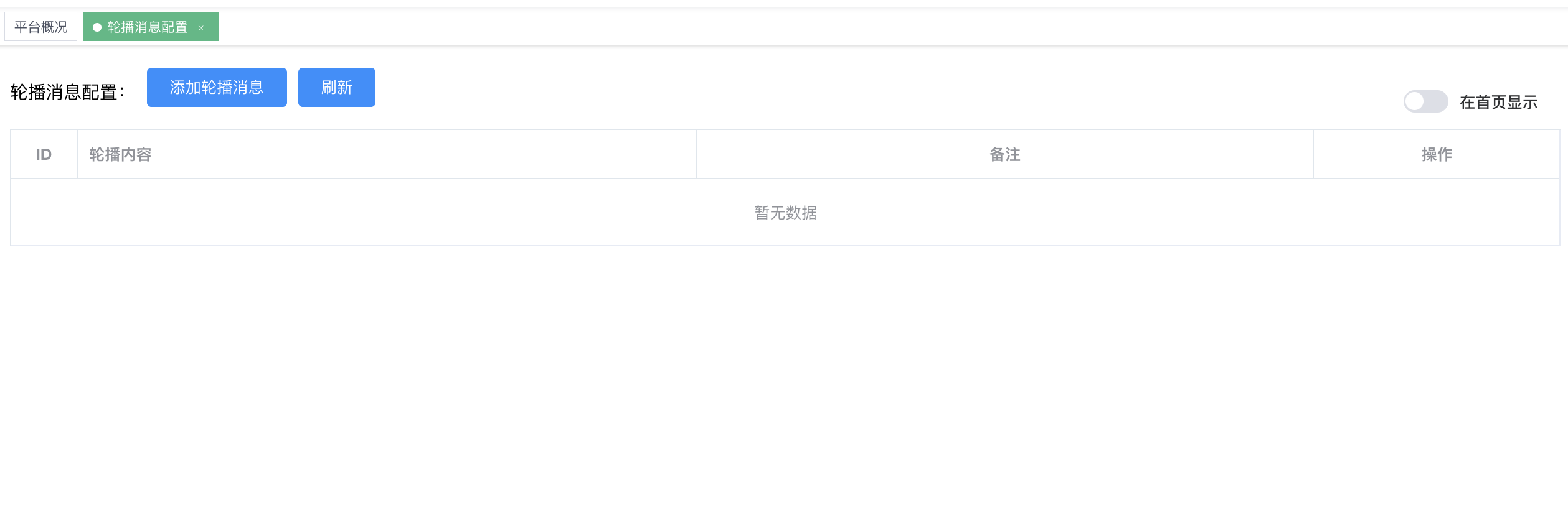轮播消息配置 - 列表 + 在首页显示总开关