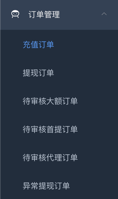 订单管理子菜单 - 6 个子项
