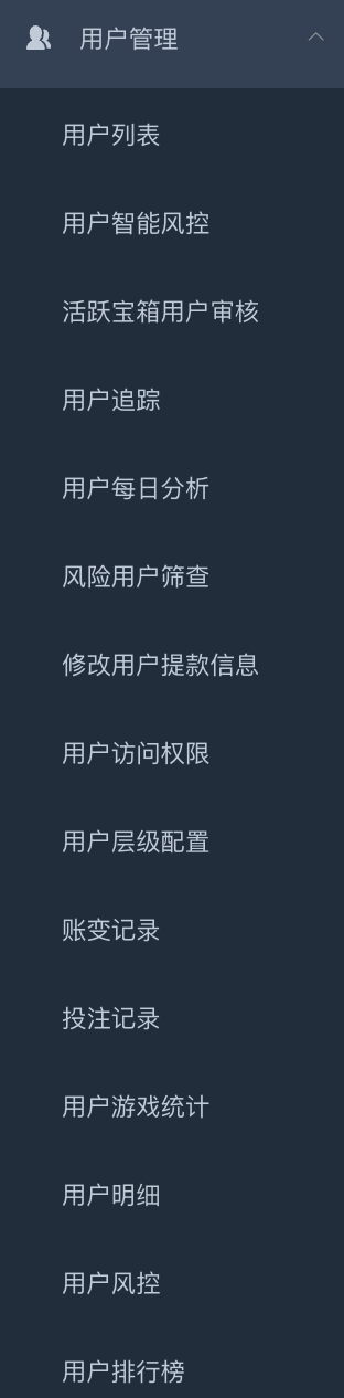 用户管理子菜单全景 - 15 个子项