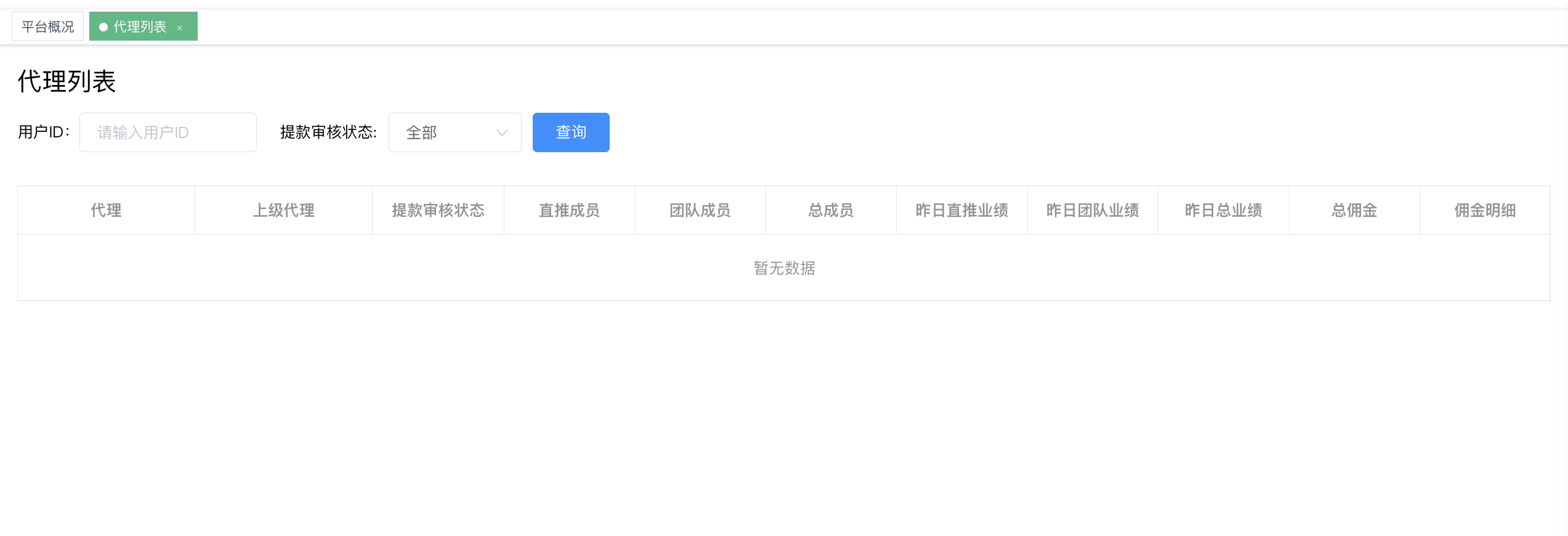 代理列表 - 基本档案 + 业绩概览