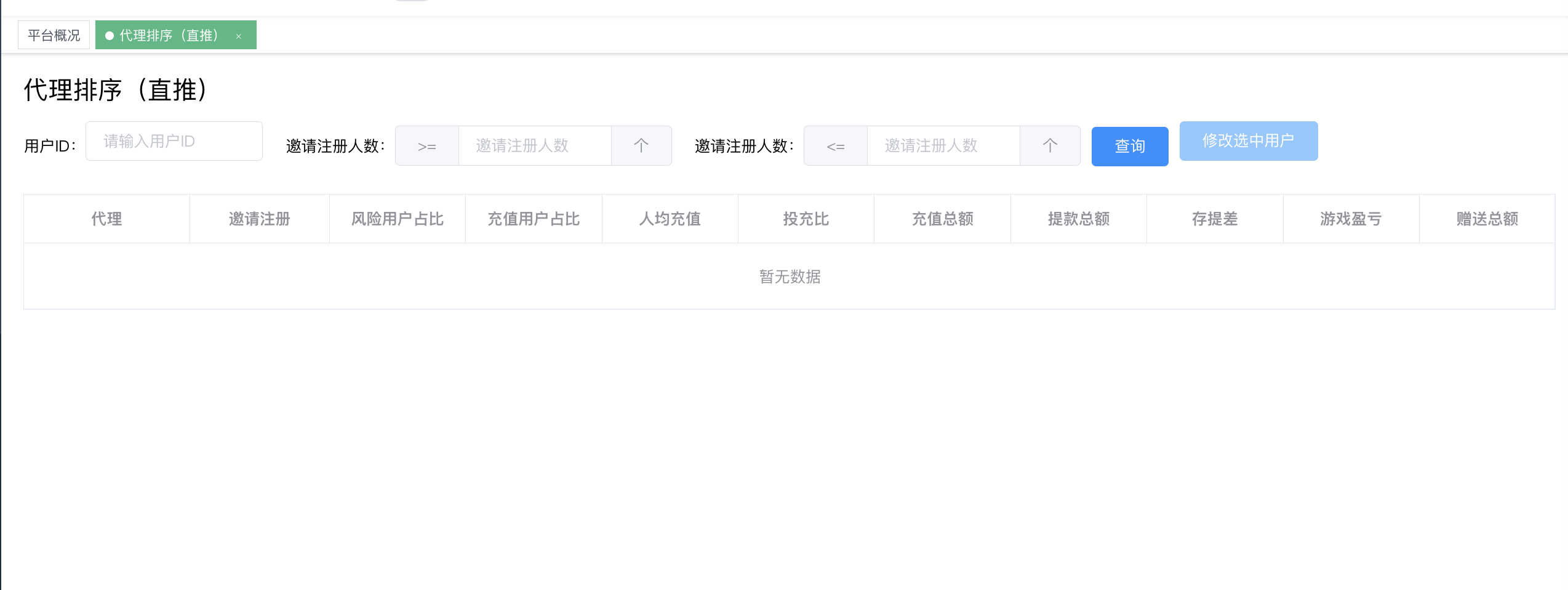 代理排序（直推） - 按邀请注册数筛选