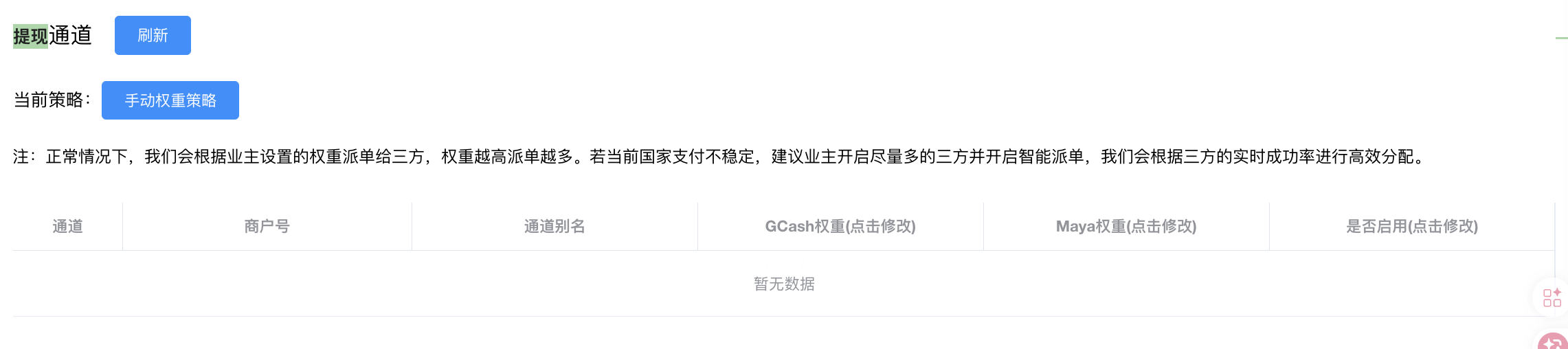 提现通道 - 当前策略+手动权重策略 + 同款列表结构